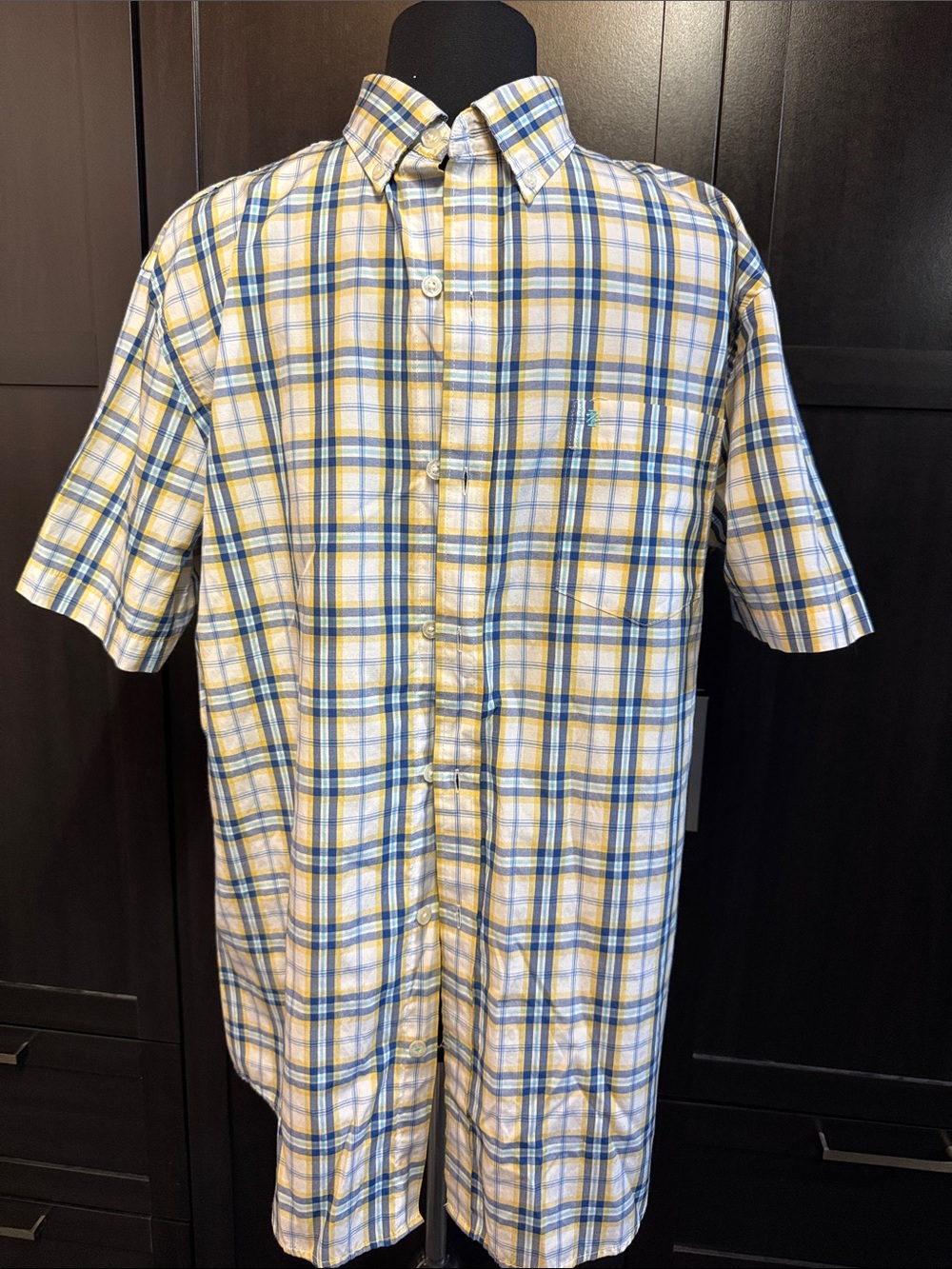 Izod Short-Sleeve Plaid Button-Down Shirt - Blue & Yellow